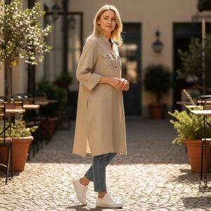 Willi Smith Top Womens Medium Ivory 100% Linen 3/4 Sleeve Button Up Tunic